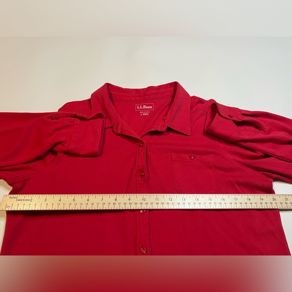 L.L. Bean Women's Vintage Cotton Collared Long Sleeve Shirt Red Button-Up Size L - Picture 5 of 8